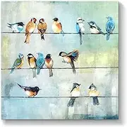 TAR TAR STUDIO Bird Canvas Wall Art - Colorful Birds on Wires Painting 30x30 Pictures Decor for Living Room Bathroom kids Bedroom