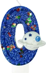 Spaceship Number 0 Birthday Candles - Outer Space Universe Birthday Candles for