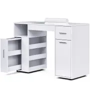 Advwin Manicure Table Vanity Desk with Dust Collector Glass Top Storage Cabinet White