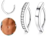 [ZELORES] 2Pcs Sterling Silver Clicker Belly Button Rings for Women CZ Evil Eye Butterfly Navel Belly Piercing Jewelry Reverse Curved Belly Navel Rings 14G