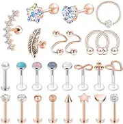 [PunkTracker] 25Pcs 16G Cartilage Earrings Tragus Earring Surgical Steel Studs Helix Conch Rook Daith Piercing Jewelry Lip Rings for Women Men