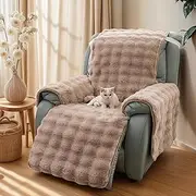 [LiveGo] Thick Rabbit Plush Recliner Chair Cover - 23 Inch Faux Rabbit Fur Slipcover for Recliner Chairs, Soft & Plush Furniture Protector, Cozy Lazy Boy Recliner Cover for Living Room & Bedroom