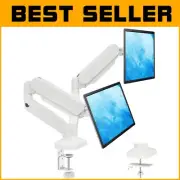 Stylish White Dual Monitor Mount, Gas Spring Arms for Monitors up to 32 Inches