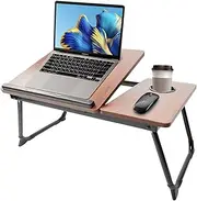 Laptop Desk,Laptop Bed Table,Foldable Computer Table with Cup Holder,Folding Breakfast Tray,Adjust Angle Portable Standing Desk Reading for Bed,Sofa,Floor,Good Furniture for Work at Home,Dark Walnut