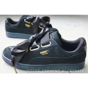 【HYDRA】Puma Suede Heart Satin Nera 蝴蝶結 寬版鞋帶 緞帶 黑 362714-03