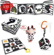 3pc Black White Baby Toys 0-9M Sensory Soft Book Tummy Time Gift Newborn Puppet