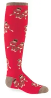 New Sock it to Me Knee High Socks SOCK MONKEY Red Age 4-7 Girls Boys gift