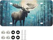 AIXIWAWA License Plate Blue Moose Print for Automobile Front Rear 12x6 in Standard Aluminum Alloy Metal Car Tags Decorative Plates