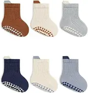[LFOXROG] Baby Boys Toddlers Grips Socks Kids Non Slip Crew Cotton Gift Socks, Blue, 1-3 Years