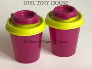 Tupperware Salt & Pepper Shakers Midgets Set Mini Travel Pink Plum & Margarita