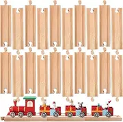 20 Pack Wooden Train Track Bulk Straight Wooden Train Tracks Expansion Train Track Collection for Most Major Toy Trains Railway