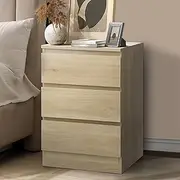 [OIKITURE] Bedside Table with 3 Drawers Wooden Bed Side Table