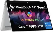 2025 HP OmniBook 5 Flip X360 2-in-1 Touchscreen AI PC Laptop (14" FHD+ IPS, Intel 10-Core 7 150U (> i7 1355U), 16GB DDR5, 1TB SSD) for Creator, Designer, 5MP IR Webcam, 21-Hr Battery Life, Win 11 Pro