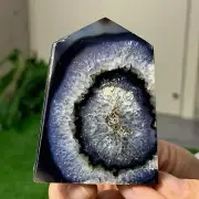 82G Natural black blossom stripe agate ObeliskQuartz Crystal Tower Healing