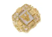 10k or 14k Two Tone Gold Mens Real Gold White CZ Accented Letter V Ring
