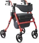 Medline Premium Empower Rollator Walker with Memory Foam Seat, Black & Red, 300