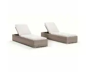 Breeze Outdoor Wicker Sun Lounge Set with Side Table in Half Round Wicker - Outdoor Sun Lounges - Brushed Wheat