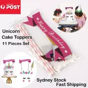 Happy Birthday Pink Glitter Shinny Unicorn Cake Topper Set Decoration Girl Party