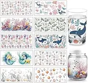 arricraft 10 Pcs Colorful Ocean Animals Theme Cup Printing UV Transfer Papers, 10 Styles Seahorses Seaweed Jellyfish Dolphins Turtles UV DTF Cup Wrap Stickers for 16 OZ Glass Cups Crafts 9.5x4.3inch