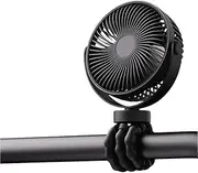 Homefy Portable Baby Stroller Mini Fan with Flexible Tripod, Rechargeable 360° Rotating Fan for Car Seat, Crib, Bike, Travel & Outdoor Use, Safe for Babies (Black)