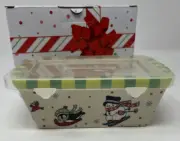 NIB Temptations Winter Whimsy 12 Oz Mini Loaf Pan LID By Tara Bakeware Snowman