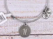 NEW NWT Alex and Ani Older Letter Initial U Charm Bangle Silver Bracelet
