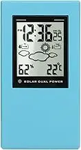 Weather Temperature Humidity Clock,Weather Forcast Clock Solar Battery Powered Square LCD Display Timing Digital Temperature Humidity Meter for Home School Office (Blue)