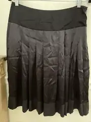 CHLOE Size 40 Black Silk Satin Pleated Circle Skirt Side Pockets NEW With Tags