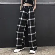 Plaid Wide Leg Pants Black - One Size