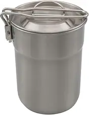 Blelsa Camping Cup Stainless Steel Coffee Mug Portable Cooking Pot 1L with Lid Folding Handle for Camping Picnic Hiking Backpacking Silver