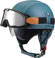 Motorcycle Half Helmet Motorcycle Vintage Helmet Motorcycle Half Helmet with Goggles Quick Release Buckle for Adult Men Women Moped Cruiser DOT/ECE Approved
