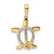 14k Yellow u0026 Rhodium Gold and White Rhodium Diamond-cut Turtle w/ Flower Pendant