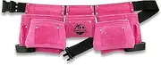 Graintex DS1118 8 Pocket Pink Tool Belt in Suede Leather with 2” Webbing Belt, 2 Leather Hammer Holders Loops