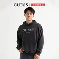 在飛比找momo購物網優惠-【GUESS】素色休閒LOGO帽T(深灰)