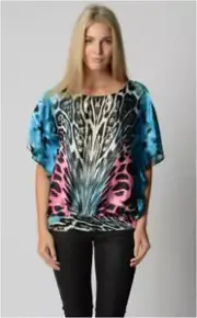 Suzanne Grae Ladies Batwing Top sizes Small Medium Colour Multi Print