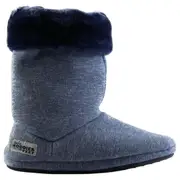 Womens Grosby Hoodies Boots Plush Fluffy Navy Slippers