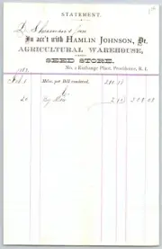 Hamlin Johnson Agricultural Warehouse and Seed Store Providence 1883 Statement