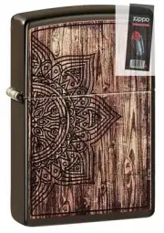 Zippo 49184 Wood Mandela Design Brown Matte Lighter + FLINT PACK