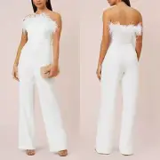 NEW Aidan Mattox IVORY Strapless FEATHER TRIM Crepe BRIDAL Rehearsal JUMPSUIT 4