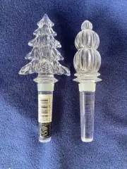 Set of 2 Mikasa Crystal Wine Bottle Stoppers: Finial & Christmas Tree