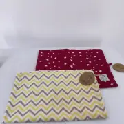2 Zack & Tara Wet Bags 14”x17” Yellow Gray Chevron Pink White Stars Waterproof