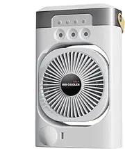 Air Conditioner, Portable Desktop Fan with 3 Speed Air Circulation, 7-Color LED Night Light, Cool Mist Humidifier, Compact Cooling for Office, Bedroom and Kubicle, 25x15cm