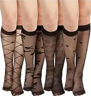 [Geyoga] 4 Pairs Women's Fishnet Knee Stockings Hollow out Women's Calf Socks