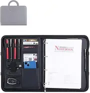 A4 Clipboard Folder, Work Folder Padfolio Portfolio Hardcover Notebook Refillable Writing Journal 4 Ring Binder Travel Journal Diary Organizer with Pocket and for Men Women Work Gift