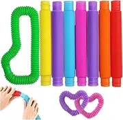 Large 8 Pcs Pop Tubes Fidget Toys Autism Sensory Fidget Tubes Toys Party Favors Easter Basket Stuffers for Kids Classroom Goodie Bag Fillers ADHD Anxiety Stress Relief Toys for Kids Adults