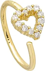 [Jewelry Avalanche] 20G 14K Gold Heart Nose Ring, 0.11ctw Diamond Nose Hoop, Twist-open 5/16"(8mm) Nose Ring, April Birthstone Hoop Unisex