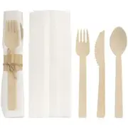 BambooMN Veneer Bamboo Wood Utensils 4pc Flatware Set - Twine Tied