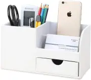 multifunctional storage box-White4 Multi-functional Compartments Desktop Organizer (White)