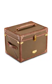 [WOLF] Ida Leather-Trimmed Canvas Trunk Jewelry Box