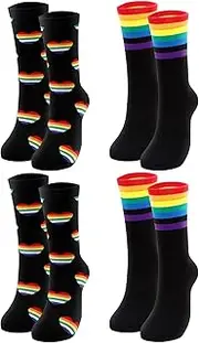 [BOARDFEB] Pride Socks 4 Pairs Rainbow Sock for Men 2 Styles Pride Socks for African Men, Black, One Size